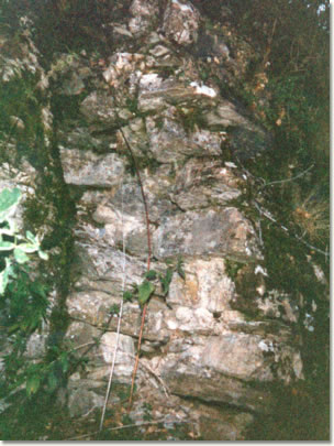 Il Castelà di Campomenosi: muratura addossata alla roccia, lato nord